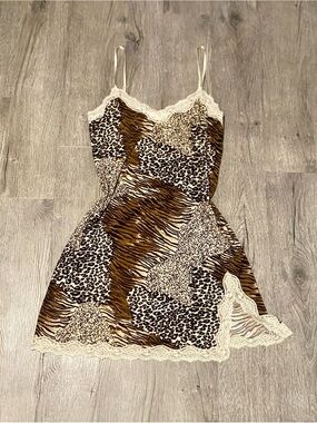 Animal Prints Slip Dress With Lace Y2K Lingerie, Size Large, From Deane & White